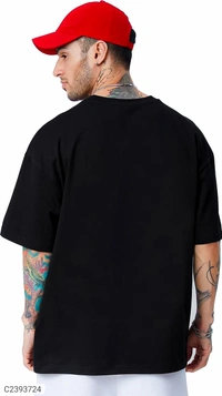 Leotude Men's Printed Loose Fit Half Sleeve T-shirt - Black, S