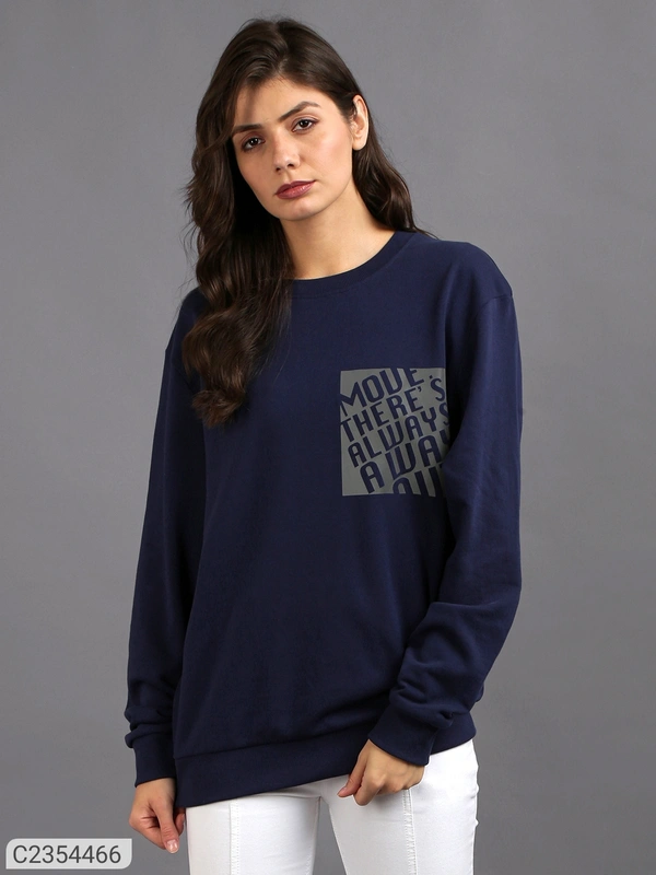 Ur Gear UrGear Women's Printed Round Neck Full Sleeve Casual T-shirt - Navy Blue, L