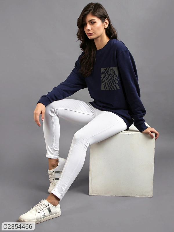 Ur Gear UrGear Women's Printed Round Neck Full Sleeve Casual T-shirt - Navy Blue, L