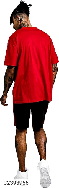 Leotude Men's Printed Loose Fit Half Sleeve T-shirt - Red, XL