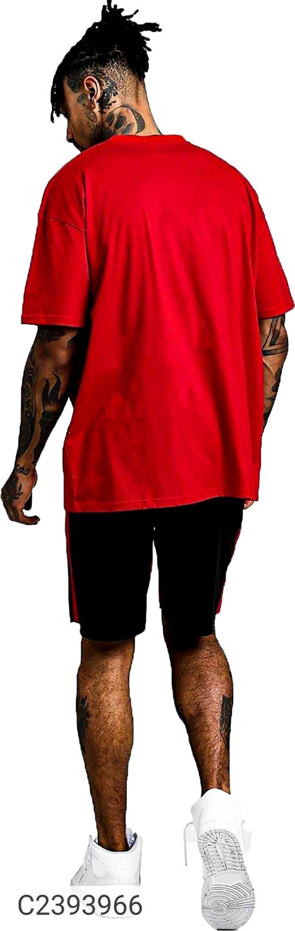Leotude Men's Printed Loose Fit Half Sleeve T-shirt - Red, XL