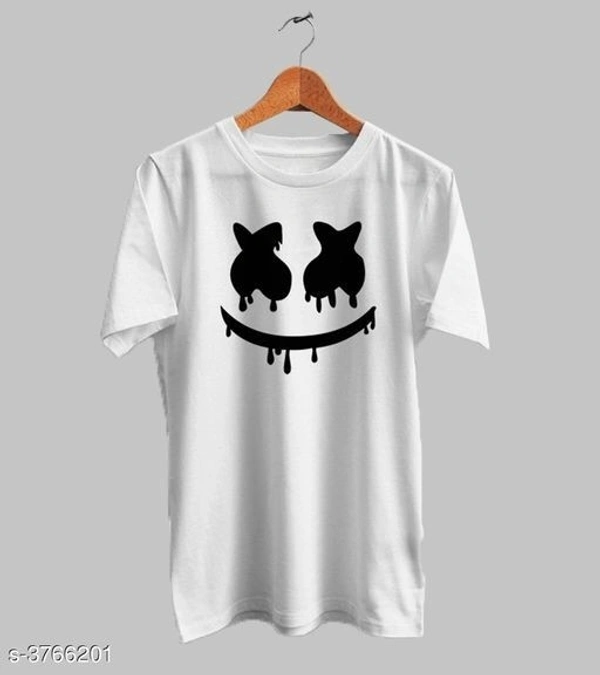 Men's Fancy Polyester White Marshmallow Printed Round Neck Regular Fit Half Sleeve Regular Fit Casual Wear T-Shirt - White, XL