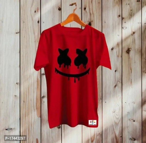 Men's Fancy Polyester White Marshmallow Printed Round Neck Regular Fit Half Sleeve Regular Fit Casual Wear T-Shirt - Red, XL