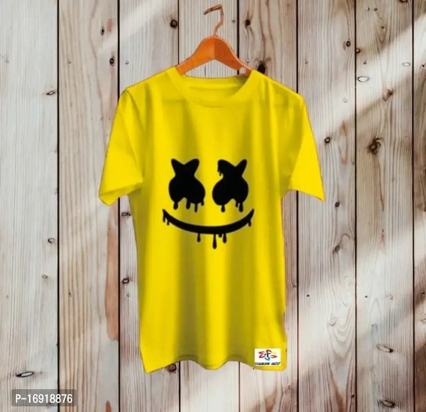 Men's Fancy Polyester White Marshmallow Printed Round Neck Regular Fit Half Sleeve Regular Fit Casual Wear T-Shirt - Gold, XL