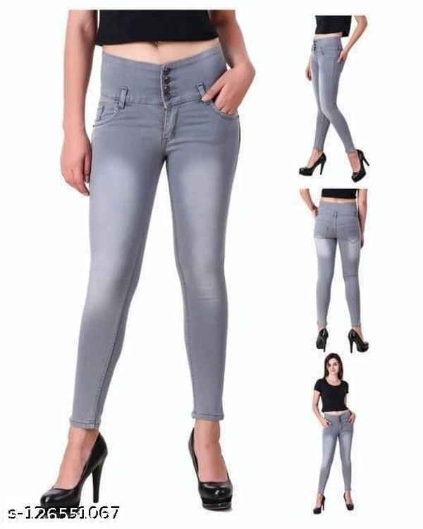 FASHIONABLE EXCLUSIVE WOMENS JEANS FOUR BUTTON GREY - 28, Gray