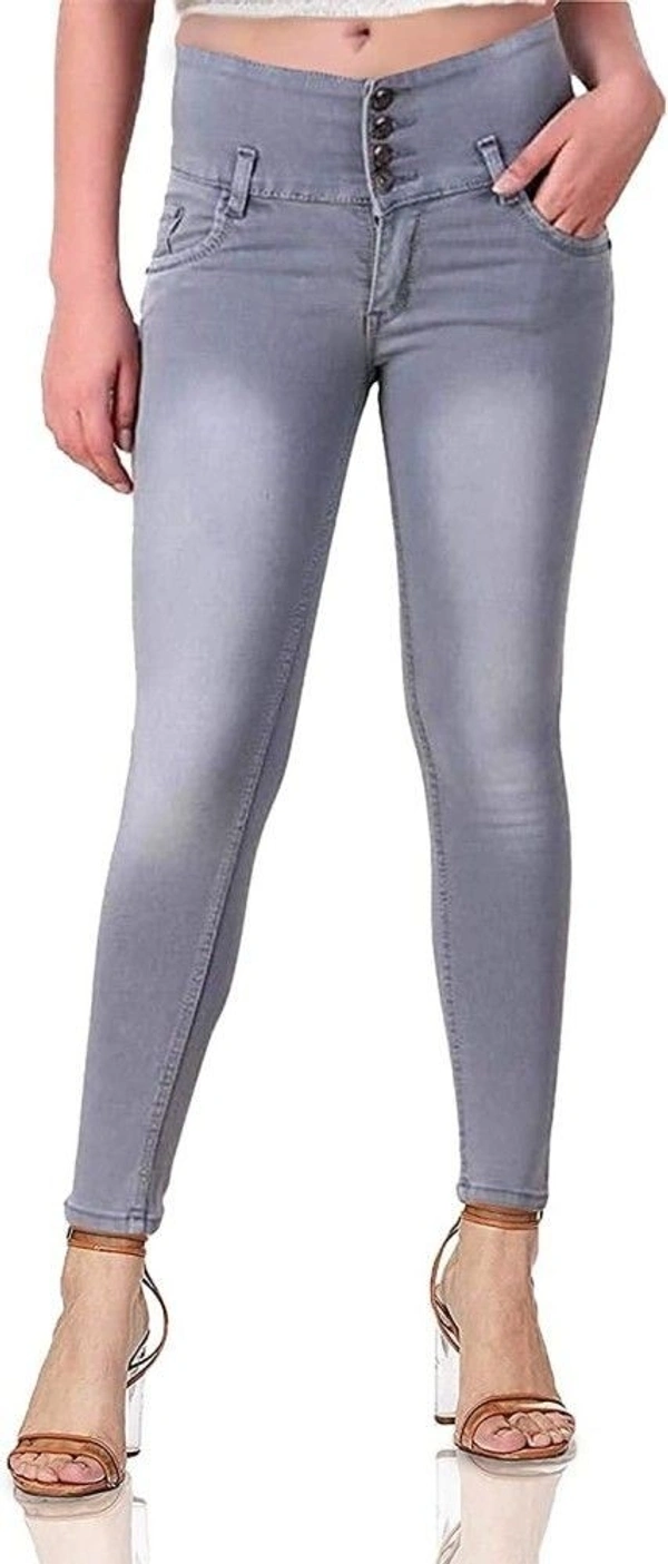 FASHIONABLE EXCLUSIVE WOMENS JEANS FOUR BUTTON GREY - 30
