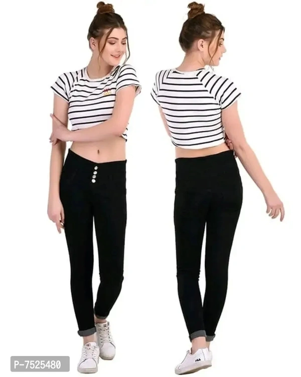 FASHIONABLE EXCLUSIVE WOMENS JEANS FOUR BUTTON BLACK - Black, 28