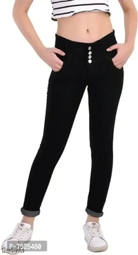 FASHIONABLE EXCLUSIVE WOMENS JEANS FOUR BUTTON BLACK - Black, 34