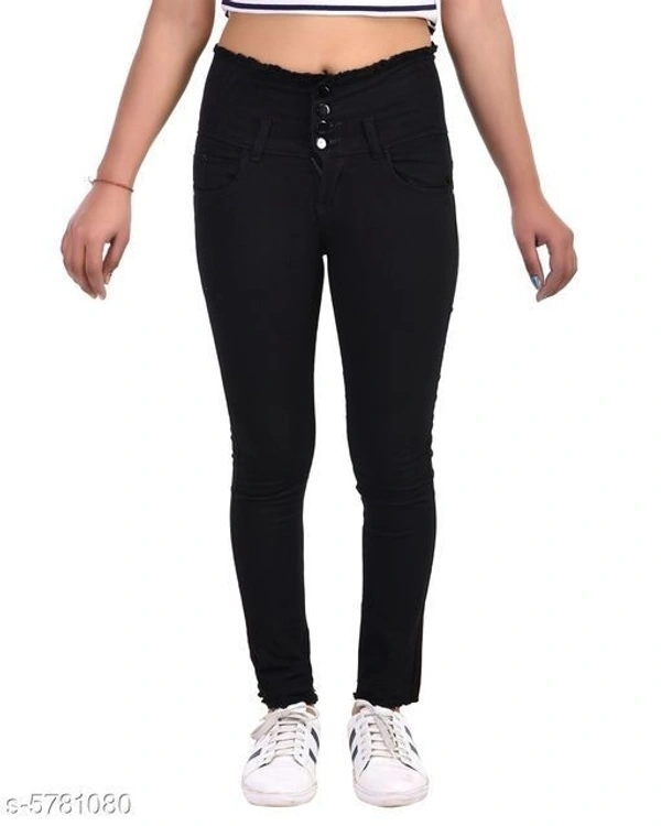 FASHIONABLE EXCLUSIVE WOMENS JEANS FOUR BUTTON BLACK - Black, 34