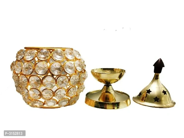 Brass Crystal Matki Akhand Diya - Crystal Lamp For Puja 5.5 Inch