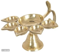Brass Panch Diya For Puja Small Size Panch Aarti Lamp Pancharti Diya Oil Lamp Panch Mukhi Aarti Deepak Oil Lamp Jyoti Puja Diya Stand Aarti Diya Temple || Puja Diya for Diwali/Navratri