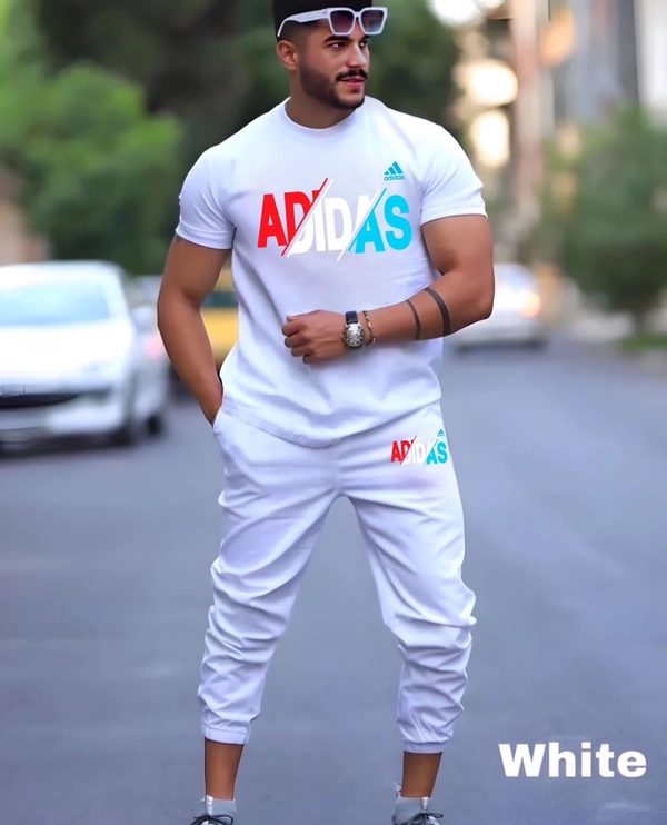 ADIDAS PREMIUM Quality Half Sleeves Tracksuit Hit Article - White, XL