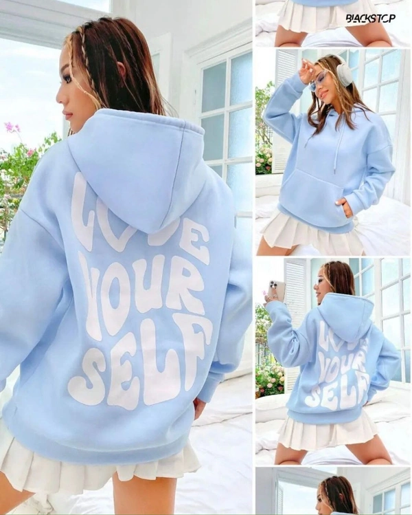 ZARA Branded Hoodie 280-300 GSM with Fleece For Girls - Turquoise Blue, 5XL