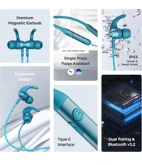 boAt Rockerz 335 Bluetooth Wireless in Ear Earphones with Qualcomm Aptx CVC, Upto 30 Hours Playback, ASAP Charge, Signature Sound, Ipx5 and Btv5.0 with Mic (Blue Ocean) - Pelorous