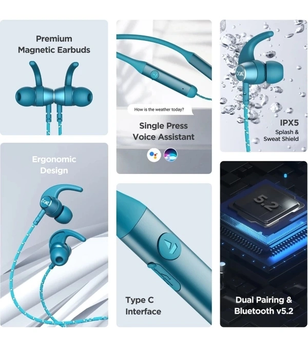 boAt Rockerz 335 Bluetooth Wireless in Ear Earphones with Qualcomm Aptx CVC, Upto 30 Hours Playback, ASAP Charge, Signature Sound, Ipx5 and Btv5.0 with Mic (Blue Ocean) - Pelorous