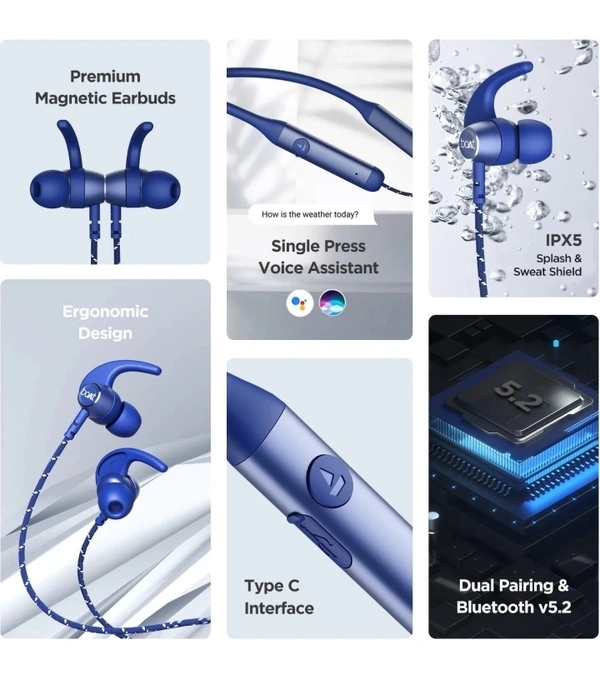 boAt Rockerz 335 Bluetooth Wireless in Ear Earphones with Qualcomm Aptx CVC, Upto 30 Hours Playback, ASAP Charge, Signature Sound, Ipx5 and Btv5.0 with Mic (Blue Ocean) - Blue
