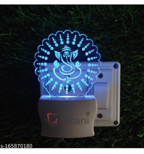 Unjiya GANESHA IN CHAKRA Acrylic 3D Optical Illusion Night Lamp, RGB 7 Colors Auto Colour Changing LED Plug and Play Night Light, Office Day Light, For Home and Office Use, Best for Gift, Multicolour - 7CM+3.5CM