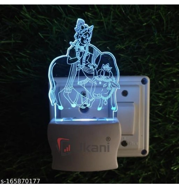 Unjiya GOD KRISHNA WITH COW Acrylic 3D Optical Illusion Night Lamp, RGB 7 Colors Auto Colour Changing LED Plug and Play Night Light, Office Day Light, For Home and Office Use, Best for Gift, Multicolour - 7CM+3.5CM