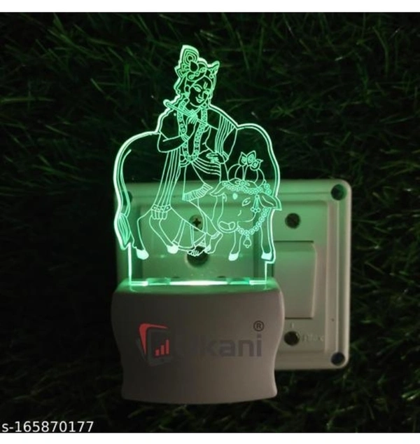 Unjiya GOD KRISHNA WITH COW Acrylic 3D Optical Illusion Night Lamp, RGB 7 Colors Auto Colour Changing LED Plug and Play Night Light, Office Day Light, For Home and Office Use, Best for Gift, Multicolour - 7CM+3.5CM