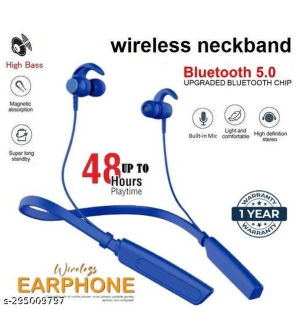 Bluetooth headset neckband Wireless in Ear Earphones with Mic with Fast Charge, Call Function and Magnetic Earpiece (Blue) - Blue
