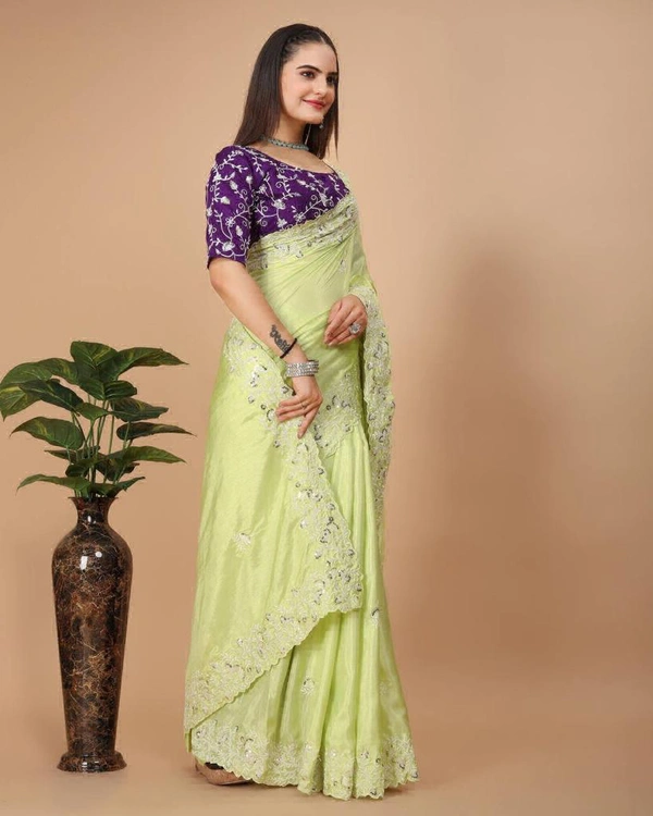 Party Wear Soft Dolla Silk Saree - Pale Canary