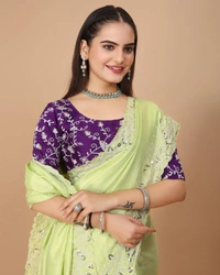 Party Wear Soft Dolla Silk Saree - Pale Canary