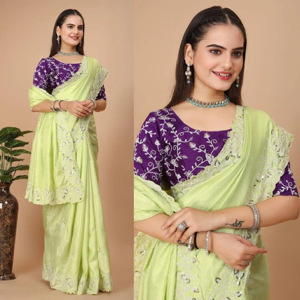 Party Wear Soft Dolla Silk Saree - Pale Canary