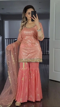 Sarara Plazo Heavy Faux Georgette With 9mm Embroidery Rembo Sequence - Bittersweet