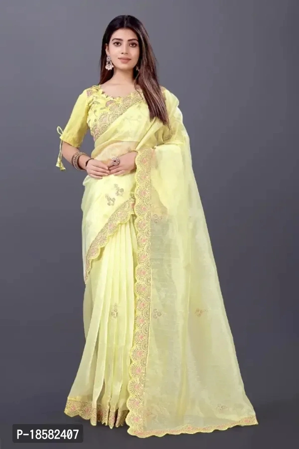 Pure Khadi Organza Designer Saree - Yellow