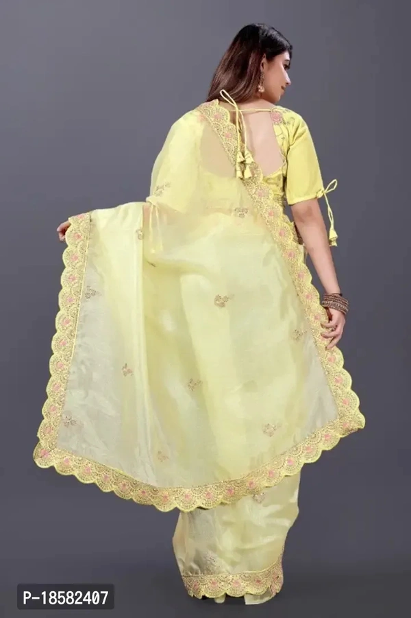 Pure Khadi Organza Designer Saree - Yellow
