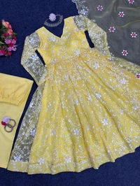 Sky Blue Organza Silk Thread Work Gown - Turbo, M(38)