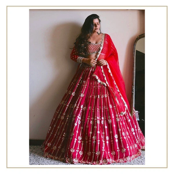 PRESENTING NEW DESIGNER EMBROIDERED LAHENGA CHOLI - Guardsman Red