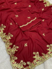 Trending Party Wear Shrug Saree Ready to wear with Sequence And Foil Work - Red