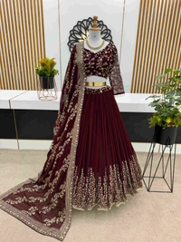 Presenting New Wedding Collection Lehenga Choli With Full Heavy Embroidery Sequence Work - Cinnamon
