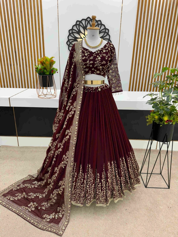 Presenting New Wedding Collection Lehenga Choli With Full Heavy Embroidery Sequence Work - Cinnamon