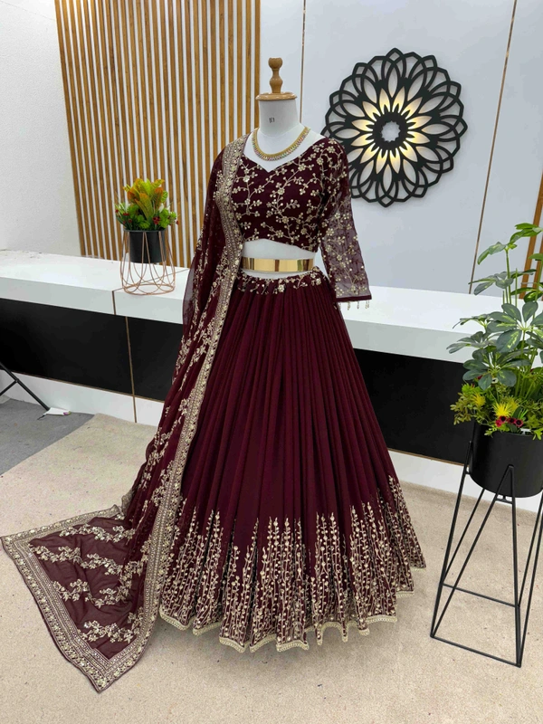 Presenting New Wedding Collection Lehenga Choli With Full Heavy Embroidery Sequence Work - Cinnamon