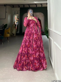 Murliwala Traders Floral Print Beautiful Pink Gown - Mandy