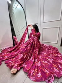 Murliwala Traders Floral Print Beautiful Pink Gown - Mandy