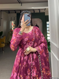 Murliwala Traders Floral Print Beautiful Pink Gown - Mandy
