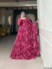 Murliwala Traders Floral Print Beautiful Pink Gown - Mandy