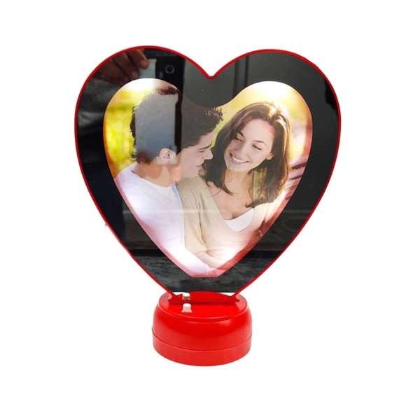 Personalized 3D Heart Photo Frame Lamp with Warm LED Light - Red