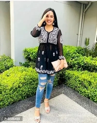 Yellow Georgette Chikankari Tops For Women - S M L XL XXL