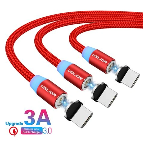 3 in 1 Magnetic Metal USB Charging Cable Micro USB Type C, B and Iphone (with LED Lighting)