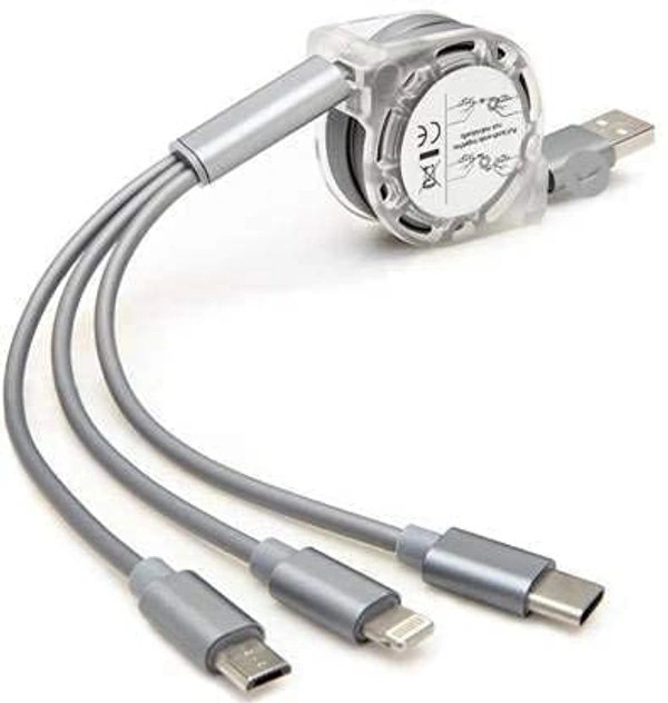 3 in 1 Magnetic Metal USB Charging Cable Micro USB Type C, B and Iphone (with LED Lighting)