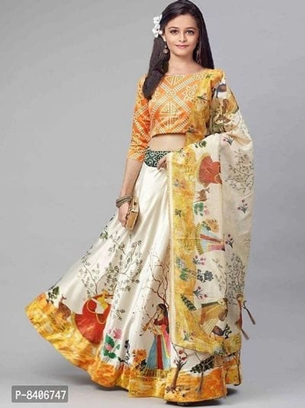 Classy Printed Satin Kids Lehenga Choli With Dupatta Set