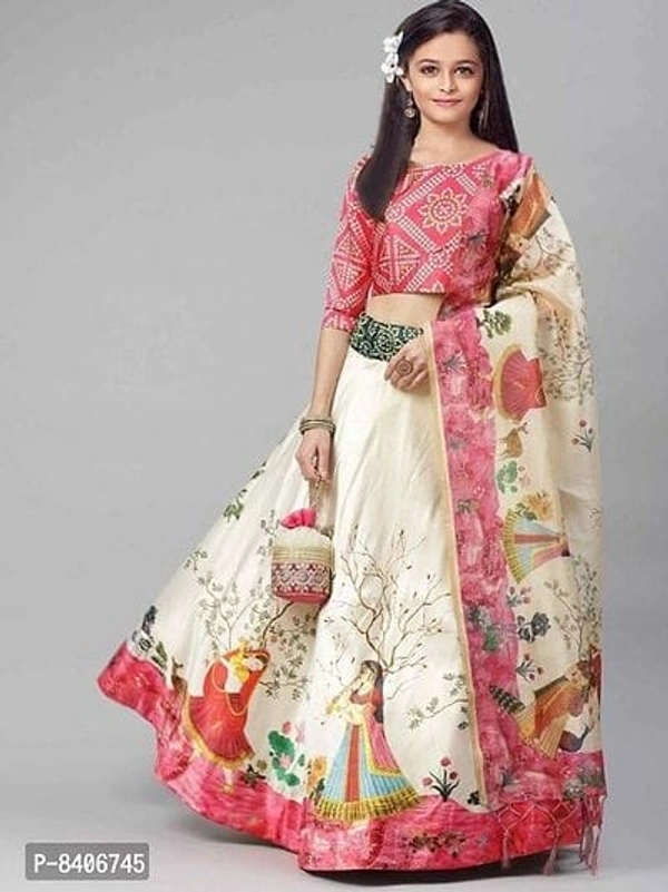 Classy Printed Satin Kids Lehenga Choli With Dupatta Set