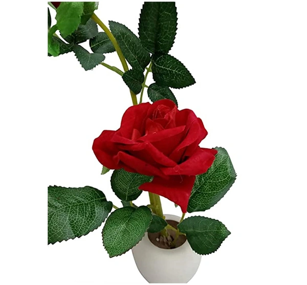 DVMARTÂ® Atractive Artificial Flower Pots/Faux Plants, Plants with Pot Red Rose Pots Set of 2 Studio Plants for Home Decor, Living Room, Balcony