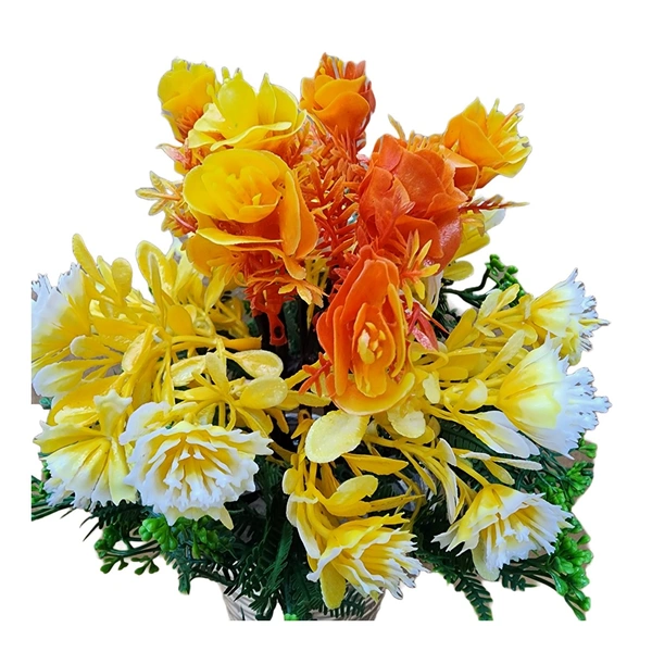 DVMARTÂ® Artifical Multicolor Flower  With Golden Pot for Decoration  (17x25 CM)