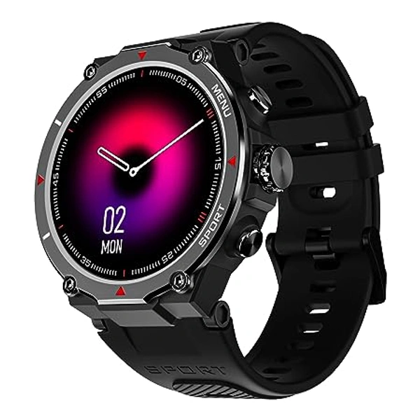 NoiseFit Force Rugged Round Dial Bluetooth Calling Smart Watch with 1.32" HD Screen, Functional Crown, 550 NITS, 7 Days Battery, AI Voice Assistance, 200+ Watch Faces, Heart Rate Tracker- (Jet Black)