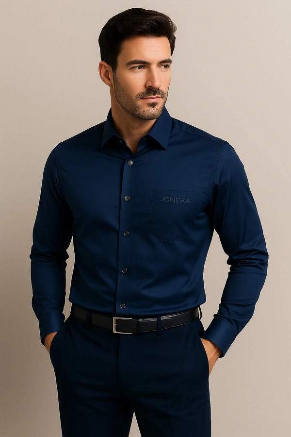 Joneaa JONEAA Men’s Executive Navy Blue Satin Shirt - Navy, 4XL